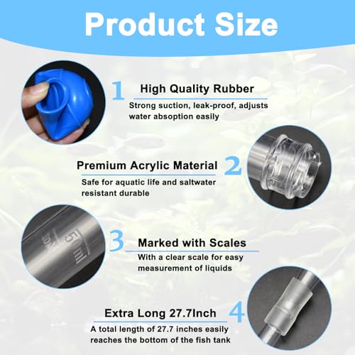 Extra Long Turkey Baster for Aquarium, 27.7 Inch Aquarium Coral Feeder, 50ml Aquarium Water Changer Siphon for Fish Tank Cleaning