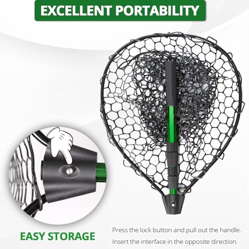 Rubber Fishing Net with Telescoping Handle - High Strength Landing Net for Fishing with Soft Rubber Netting, Two Sizes Options - size: L, Hoop Size: 20.3″ x 16″