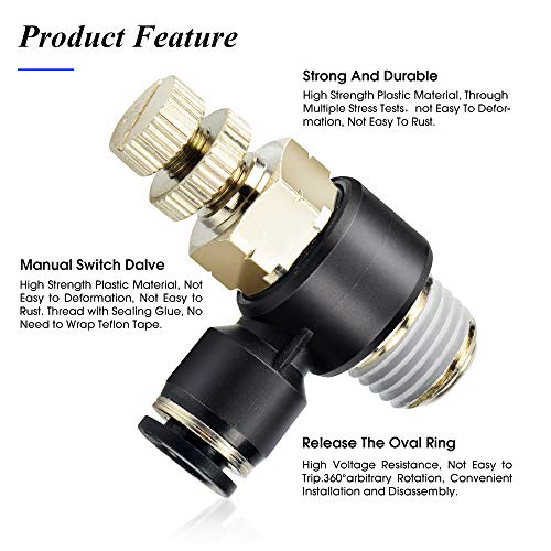 TAILONZ PNEUMATIC 3 Pack SL-1/4-N3 Push to Connect Air Line Fitting Air Flow Control Valve 1/4 Inch od 3/8 Inch Npt Elbow 90 Degree Air Speed Control Valve Fitting - size: 1/4"OD3/8"NPT