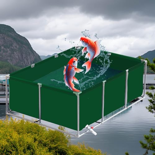 Large Outdoor Fish Holding Tank with Drain Valve, Canvas Fish Pond.Outdoor Above Ground Fish Holding Tank Large PVC Aquarium Pool with Steel Frame for Koi Fish & Turtles Durable Blue Pond Li - color: Green, size: 3×3×0.5m(9.8×9.8×1.6ft)