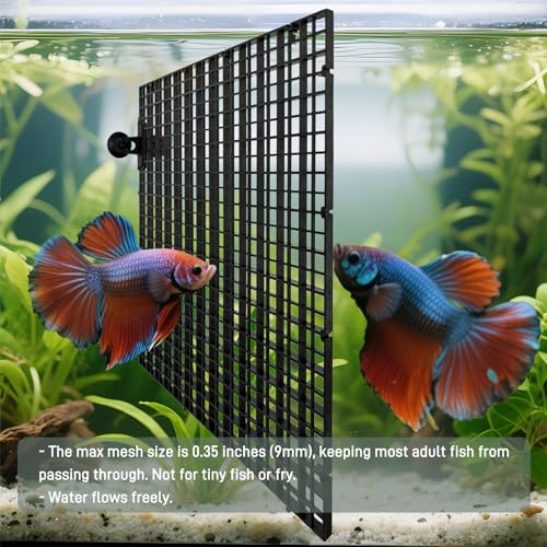Black Fish Tank Dividers, 0.35 Inch Mesh Gap 11.8 x11.8 Inch Panel Size, 8 Pcs with 10 Strong Suction Cups, Easy to Cut for 10-55 Gallon Aquarium - color: Black