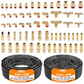 CheeMuii 64 PCS Brass DOT Air Line Fittings with 100FT 1/4" and 50FT 3/8" DOT Air Line Kit Push Lock Quick Connect & NPT Thread Fittings with Pneumatic Tubing Set - size: 2ROLL-67PCS