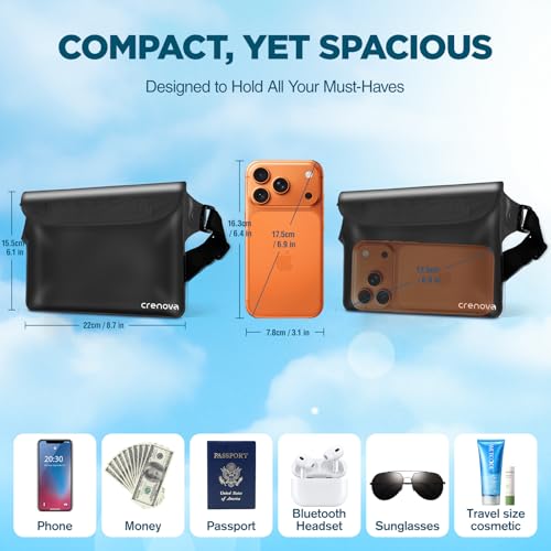 Waterproof Bag for Beach, Waterproof Pouch for Phone Passport Purse, Fanny Packs for Women, Floating Dry Bags for Cruise Ship Travel Water Park Surfing Boating Fishing Black 2 Pack - color: Black&Black