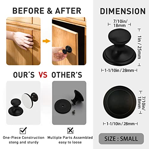 6 Pack Self-Stick Knobs Brushed Brass Self-Adhesive Drawer Knobs Aluminum No Drilling Cabinet Handle Pull with Adhesive Stick On Handle for Cupboard Fridge Dresser Window 6pcs (Black, 1-1/10")