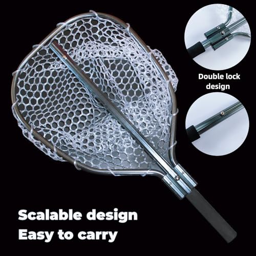 Floating Fishing Net for Steelhead, Salmon, Fly, Kayak, Catfish, Bass, Trout Fishing, Rubber Coated Landing Net with Fixed or Telescoping Pole Handle - color: White Silicone Net