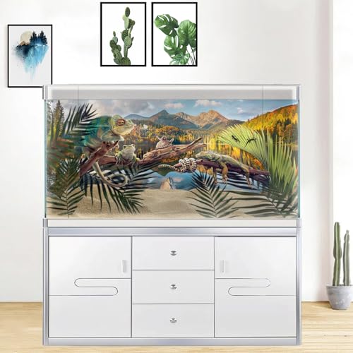Natural Landscape Waterfall Aquarium Background, Art Nature Photo Theme Fish Tank Background, Lake Terrarium Background 48X18IN with 8 EVA Double-Sided Tape - color: Landscape02, size: 48X18in/120X45cm