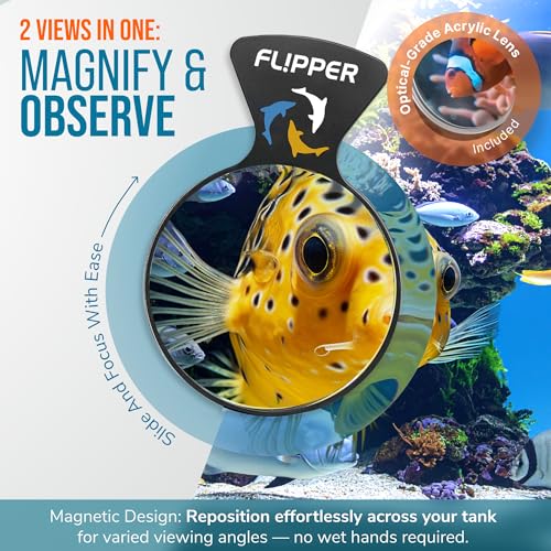 Flipper DeepSee 5" Magnetic Aquarium Viewer – Optical-Grade Magnifying Lens for Glass & Acrylic Tanks up to 5/8" Thick – Hands-Free Underwater Viewing for Fish, Corals & Aquarium Photography – Black - color: Black, size: MAX 5"