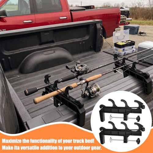 2 Sets Truck Bed Fishing Rod Holder, Holds 4 Rods, Fits 2.36" Thick Rails, Easy Install Kayak & Fly Rod Storage Rack - color: Black, style: 3 Holes