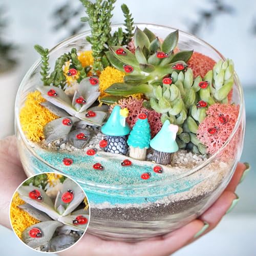 200pcs Mini Resin Ladybug Decor Tiny Ladybug for Crafts Dollhouse Miniatures Mini Resin Things Animals for Fairy Garden Micro Landscaping Home Decoration, 2 Types(0.32*0.4inch & 0.3*0.36inch) - color: 200pcs Mini Resin Ladybug