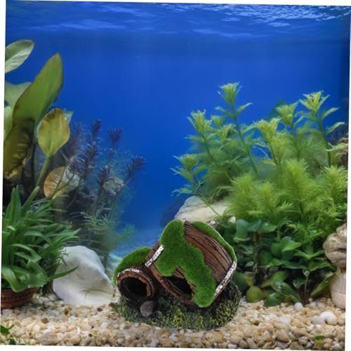 Resin Aquarium Barrel Ornament Fish Tank Broken Barrel Decoration Shrimp Hideout Shelter Realistic Fish Tank Decor for Betta and Aquarium Pets