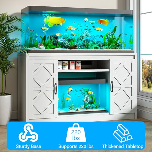 kepptory 55-90 Gallon Fish Tank Stand with Diamond Doors & Power Outlet, Heavy Duty Aquarium Stand with Cabinet Storage for Fish Tank, Turtle Tank Reptile Terrarium, 900LBS Capacity(White) - color: White, size: 53.5"L x 19.7"W x 31.6"H