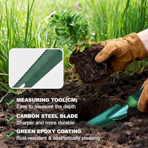 Hand Weed Puller Tool, 5-in-1 Multipurpose Garden Trowel with Soft Handle, Weeding Tool with Serrated Edges Measuring Scale for Easy Weeder Removal, Planting, Transplanting, Digging, Cutting