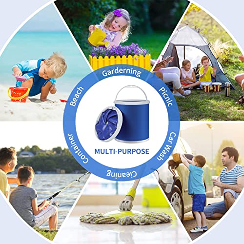 Homelove Collapsible Camping Fishing Bucket - 11L (2.9 Gallons) Durable Pop Up Water Container for Car Washing, Boating or Other Outdoor Activities - Foldable, Blue