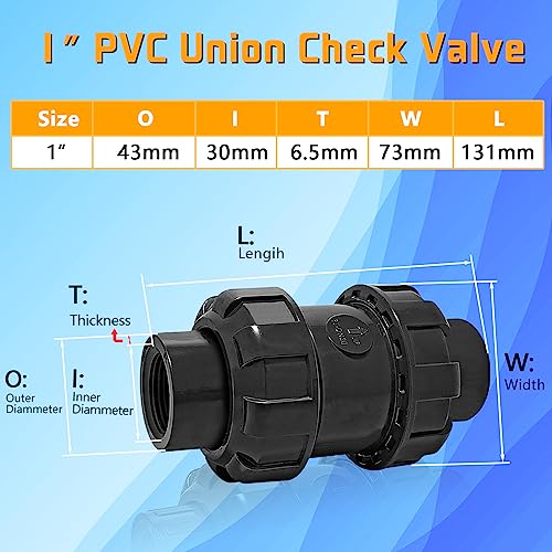 1in NPT PVC Spring Check Valve, UPVC Swing Utility Water One Way Check Valve, Sch80 Pool Ball Check Valve for Backflow Prevention - size: 1''NPT