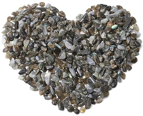 QINJIEJIE Labradorite Crystals Tumbled Chips Natural Stone Gravel Bulk Crushed Rocks Pieces Polished Quartz Stone 0.55Lbs Decorative Fish Tank Pebbles Vase Filler Irregular Shaped Gemstone - color: Grey Labradorite, size: 0.55 Pound