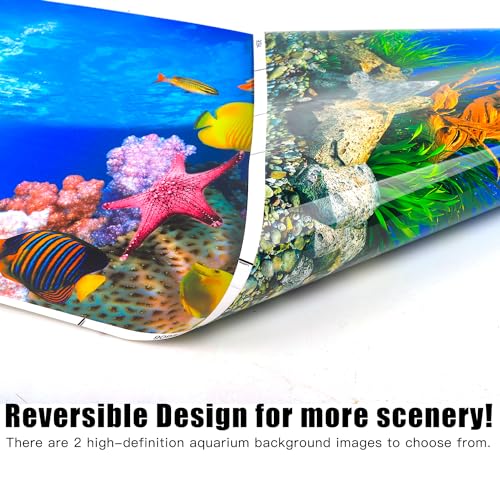Lainrrew Aquarium Background Poster HD, Dual-Sided Water Plants & Fish Tank Landscape, 16"x40", Vivid Marine Life, Waterproof Scenery, Easy to Install, Durable Tank Decor (Type 1) - color: Type 1