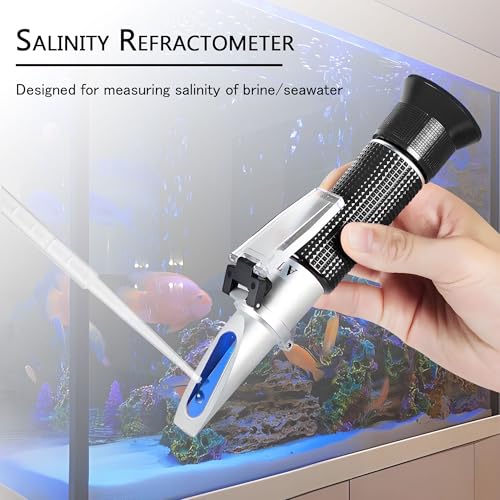 Seawater Salinity Refractometer, Automatic Temperature Compensation Seawater Salinity Hydrometer, 0-100ppt & 1.000-1.070 Salinity Specific Gravity Tester for Aquarium,Pool, Tank, Marine, Fishkeeping - color: Seawater Salinity Refractometer