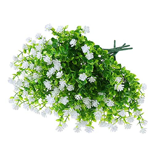 XLFAQXM Artificial Plants Flowers Grass Shrubs 8 Pack No Fade Faux Plastic Flowers Outdoor for Vases Farmhouse Garden Porch Patio Office Indoor Wedding Decoration Greenery Fake Plants (2#White) - color: 2#white