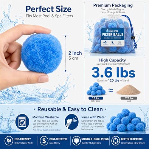 3.6 Lbs Pool Filter Balls for Sand Filter, Reusable Eco-Friendly Pool Sand Filter Balls (Equals 120 lbs Pool Filter Sand) with Wash Bag, Blue Pool Filter Media Balls for Swimming Pool - color: Blue, size: 3.6 LBS