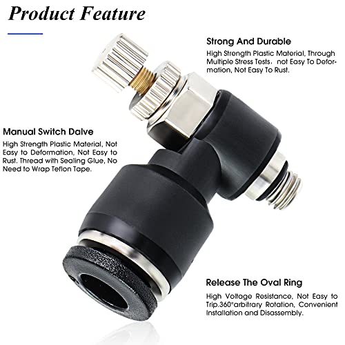 TAILONZ PNEUMATIC 3 Pack SL6-M5 Push to Connect Air Line Fitting Air Flow Control Valve 6MM od M5 Npt Elbow 90 Degree Air Speed Control Valve Fitting - size: 6mm OD M5