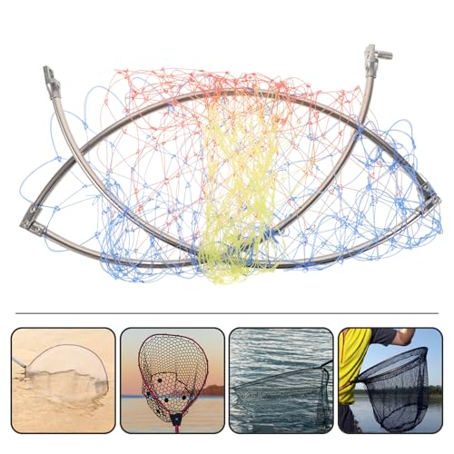 Zerodeko Fishing Net Replacement Head with 40cm Diameter Stainless Steel Frame, Colorful Patterned Mesh, 8mm Connector, Deep Catch Basket for Freshwater and Saltwater Fishing