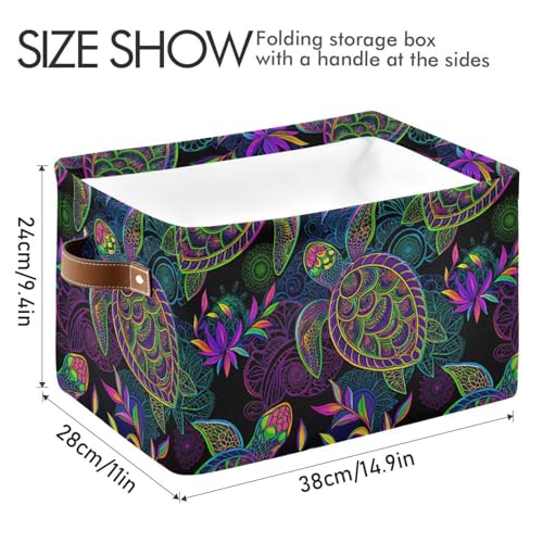 Large Storage Basket Bin Mandala Sea Turtle Storage Cube Box Foldable Canvas Fabric Collapsible Organizer with Handles for Home Office Closet - color: Mandala Sea Turtle, size: 1 PCS
