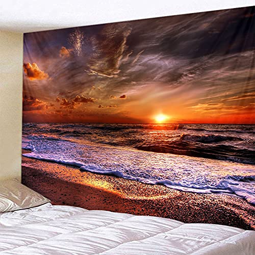 WODEJIA Beach Sunrise Orang Sea Print Fabric Tapestry Decorative Wall Art Tablecloth Bedspread Picnic Blanket Beach Throw Blanket for Bedroom Hall Dormitory Living Room Hanging 79 x 59 inches - color: Beach Sunrise Orang Sea, size: 79"L x 59"W