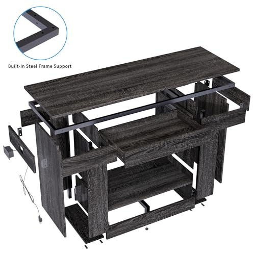 55–75/90 Gallon Aquarium Stand, Heavy Duty Fish Tank Stand for Turtle,Reptile&Amphibians,MDF Board Tabletop with Drawer&Power Outlet,Reinforced Metal Frame Upload 1000LBS Black Wood - color: Black wood