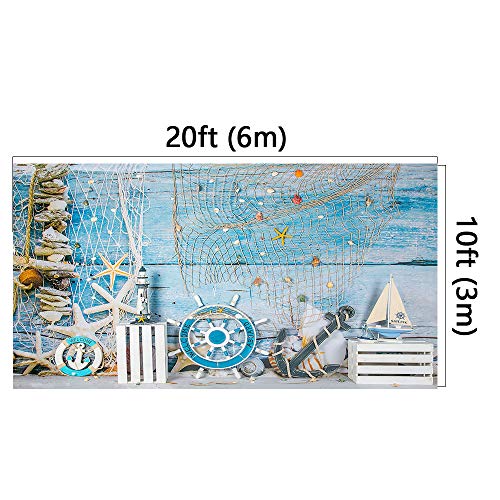 Kate 20x10ft Microfiber Summer Holiday Backdrops for Photography Rudder Helm with Anchor Photo Background Nautical Theme Party Decoration Props Backdrop - size: 20x10ft