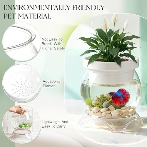 Geelin 0.5 Gallon Plastic Aquaponic Betta Fish Tank Aquaponic with Base and Top, Small Bowl Shatterproof Ecosystem Aquarium with Clear Clarity for Terrarium, Flower Vase Betta Fish Centerpiece Gifts - size: 0.5 Gallon