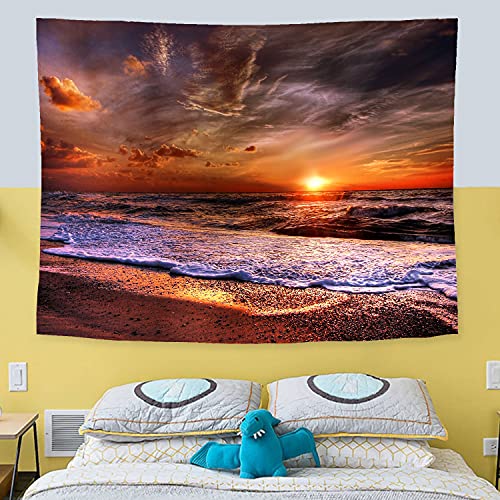 WODEJIA Beach Sunrise Orang Sea Print Fabric Tapestry Decorative Wall Art Tablecloth Bedspread Picnic Blanket Beach Throw Blanket for Bedroom Hall Dormitory Living Room Hanging 79 x 59 inches - color: Beach Sunrise Orang Sea, size: 79"L x 59"W