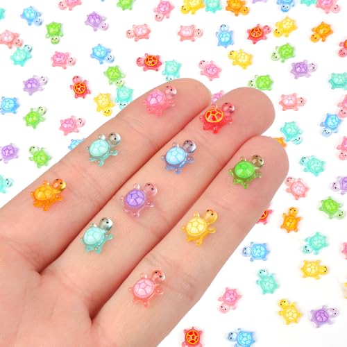 200pcs Mini Resin Turtles Luminous Tiny Turtle for Crafts Dollhouse Miniatures Mini Resin Things Animals for Fairy Garden Micro Landscaping Decoration Home Decor, 10 Colors(0.31 * 0.47inch，Medium) - color: 200pcs Mini Resin Turtles( 0.31 * 0.47inch)