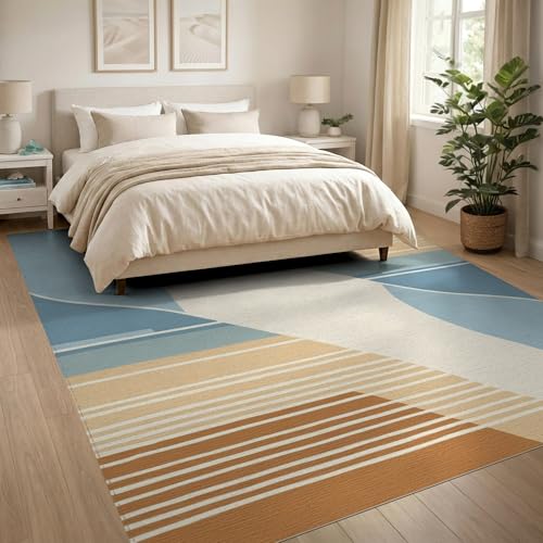 8'x10' Washable Contemporary Geometric Area Rug, Dusty Blue Foldable Oversized Carpet Non-Slip Flatwoven Floor Covering for Living Room, Under Sectional, Family Room | Ref:1993950 - color: Beige/Pattern 24, size: 8' x 10' (Rectangular)