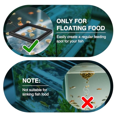 4 Pcs Fish Feeding Ring for Aquarium – Round and Square Floating Food Feeder with Suction Cup, Fish Tank Feeding Ring for Guppy, Goldfish