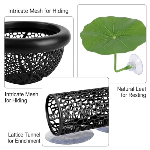 Betta Hammock, 5-Piece Set with Floating Betta Hide and Betta Fish Enrichment Toys, Aquarium Decor for Betta Fish Stress Relief and Natural Exploration, Includes Tunnel and Floating Bed