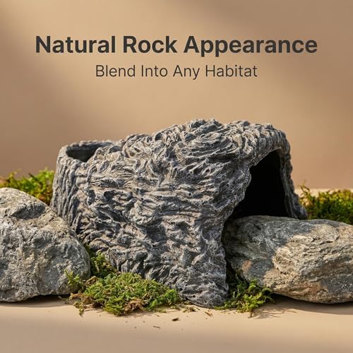 Extra Large Reptile Hideouts Cave, Resin Tortoise Hide Cave, Rock Basking Habitat Decor for Bearded Dragon, Leopard Gecko, Snake, Turtle, Lizard, Frog, Terrarium Aquarium Hideout(Large Size) - size: 9.3*8.1*5inch