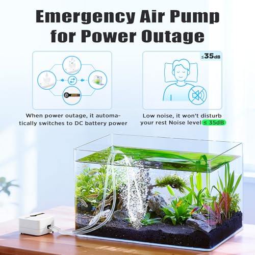 hygger USB Rechargeable Aquarium Air Pump, Battery Powered Quiet Oxygen Pump, Portable Aerator with Air Stone, Adjustable Air Flow with Clip for Bait Bucket, Outdoor Fishing and Power Outages - size: 5W, 5200mAh