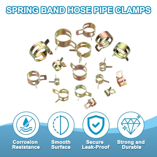 PATIKIL Spring Band Hose Pipe Clamps for 18-21.5 mm OD Hose, 30 Pack Silicone Vacuum Constant Tension Band Clips for Fuel Line Silicone Air Hose Tube Water Pipe, Gold - size: 18-21.5 mm