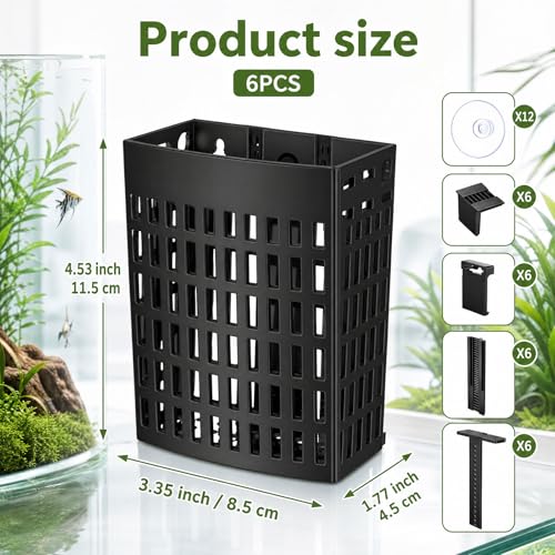 Mifoci 6 Pack Aquarium Plant Holder 3.35 x 2.17 x 4.53 Inches Adjustable Height with Suction Cups Extendable Hook Hanging Planter for Fish Tank Aquaponic Cultivation and Aquascape Decoration(Black) - color: Black