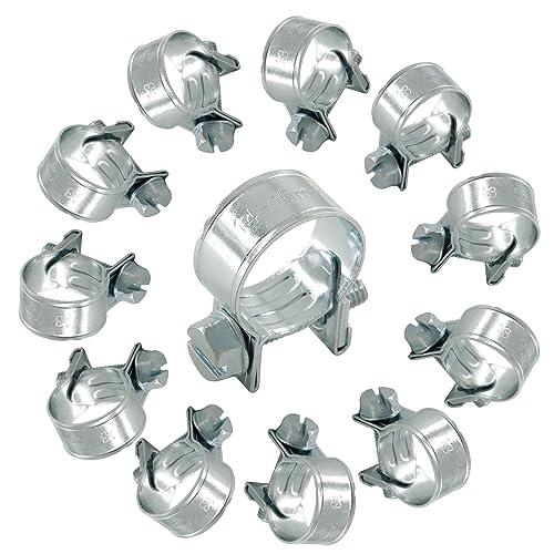 12pcs Stainless Steel Gas Line Clamp, 14-16mm, Silver, Industrial Hose Clamp - size: 14-16mm