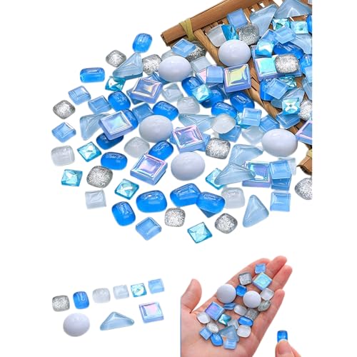 1.1LB Mixed Color Irregular Crystal Mosaic Tiles, Tiny Mini Mosaic Tile DIY Hobbies Children Handmade Crystal Craft for Craft Bathroom Kitchen Home Decoration DIY Art Projects (Sky Blue Series) - color: Sky Blue Series