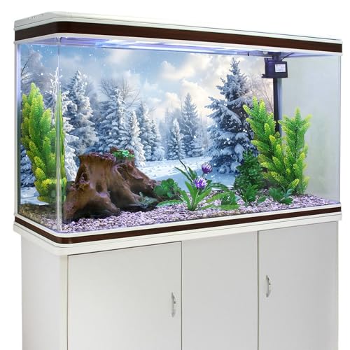 YongFoto Fish Tank Background 24x12 Inch Winter Snow Scene Aquarium Snowfield Pine Forest Rime Blue Sky Backdrop Reptile Terrarium Bearded Dragon Habitat - color: White, size: 24x12in/60x30cm