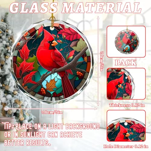 Cardinal Stained Glass Ornament - Christmas Tree Decorations, Cardinal Ornaments for Christmas Tree, Gift Exchange - color: Cardinal