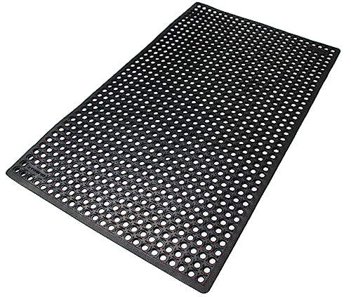 Rhino Mats, K-Series Comfort Tract Anti-Fatigue Drain-Thru Beveled Floor Mat, Drainage Non-Slip Grease-Resistance for Kitchen, Restaurant, Pool, Gym, Bar or Patio (Black, 3' x 5' x 1/2") - size: 3' x 5' x 0.5" Black