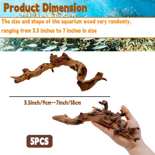 5PCS Aquarium Driftwood,3.5-7in Natural Coral Wood,Fish Tank Driftwood Assorted Branches Reptile Tank Decor Aquarium Decoration - size: S:Mopani driftwood 3.5-7in 5PCS