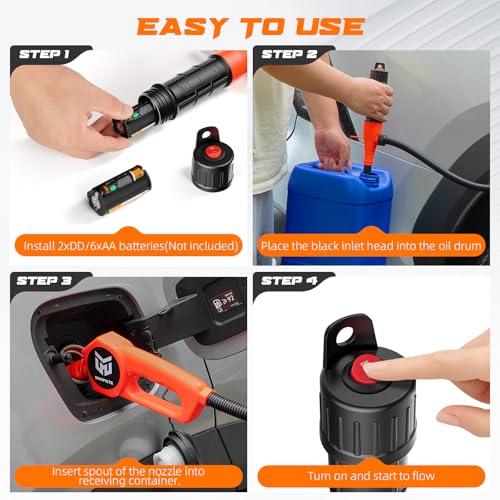 Portable Fuel Transfer Pump, Battery Powered Siphon Pump for Gasoline, Fuel, Gas, Diesel, Water Transfer, 3.0 GPM Flow Oil Extractor with Powerful Suction Ergonomic Nozzle 39 Inches Hose