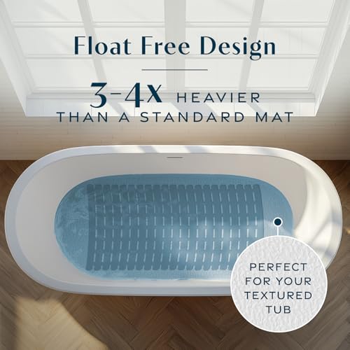 SlipX Solutions Weighted Non Slip Bath Mat for Textured Tub & Shower Surfaces, Patent Pending, Anti Slip Bathtub Safety Without Suction Cups, Doesn’t Float, Works on Tile & Stone 31” x 15”, Gray - color: Gray