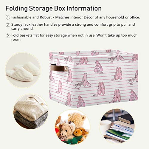 Ballet Shoes Storage Basket Bin, Large Cube Storage Box Canvas Collapsible Storage Organizer for Home Office Closet - 15 L x 11 W x 9.5 H - color: Ballet Shoes, size: 1 PCS