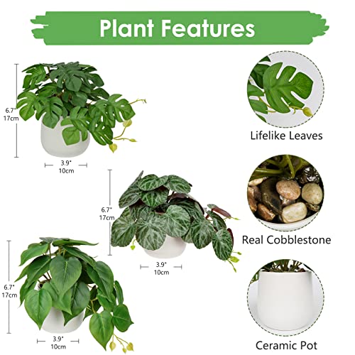 GnFlus Fake Plants Set of 3 Artificial Plants Faux Pothos with White Ceramic Pots Fake Potted Plants Artificial Decor for Home Bathroom Shelf Desk Indoor - color: Fake Plants #1