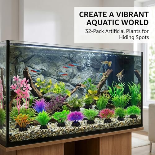 Betta Fish Tank Accessories and Aquarium Plants, 32 Artificial Aquarium Plants for Underwater Landscaping, Fake Aquarium Plants Set for Small Fish Habitats, Plastic Aquarium Decorations